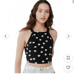 Urban Outfitters Polka Dot Black and Cream Tie Back Crop Top